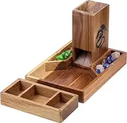 Tapeera Wooden Magnetic Dice Tower with Dice Tray for Dungeons and Dragons - DND Accessories Dice Rolling Tray with Dice Chamber - Portable Dice Roller Tower for Tabletop RPG Board Games - DND Gifts