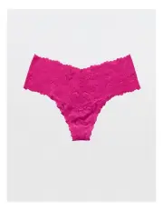 [Aerie] Show Off Rosey Lace Thong Underwear in Fuchsia Pink