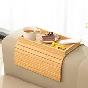 LeoLeozz 2PCS Natural Bamb-oo Sofa Arm Tray | Sofa Armrest Tray | Sof a Tray Table for Couch | Armchair Caddy | Couch Cup Holder for Drinks, Snack, Phone and Remote | Flexible and Foldable (1PCS)
