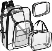 [Fulasun] 3 Pcs Clear Backpack Set with Compartment Heavy Duty Stadium See Through Bookbags Waterproof PVC Transparent School Bag Large Capacity Student Schoolbag Wear-resistant for School College Security Work