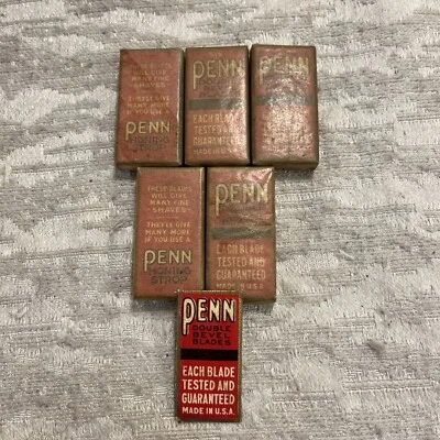 Vintage Lot of 5 Packs 30 Penn Double Bevel Blades NOS 216 Razor Blades -- 7863