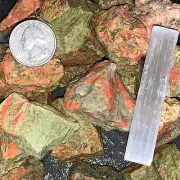 UNAKITE ROUGH, CHARGED 500 CARATS LOT + A FREE SELENITE CHARGING STICK