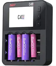 ISDT C4 EVO Smart Battery Charger with Type-C QC3.0 Output for AA AAA Li-ion Battery with IPS Display Screen and Fire Preventionn Material (Black)