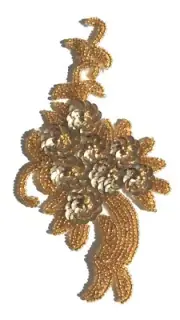 Gold Floral & Leaves Beaded Sequined Sew-On Applique Craft Patch Vintage 1980's