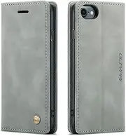 QLTYPRI Case for iPhone SE 2022 5G/SE 2020/8/7, Vintage PU Leather Wallet Case Card Slot Kickstand Magnetic Closure Shockproof Flip Folio Cover -Grey