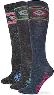 [Wrangler] Ladies Angora Blend Aztec Pattern Knee High Boot Socks 3 Pair Pack