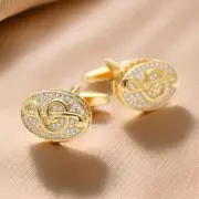 14K Yellow Gold Plated Silver Lab Created Diamond Music Lover Men's Cufflinks