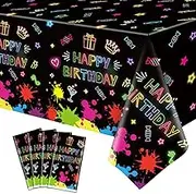 4 Pack Glow Party Table Covers - Disposable Plastic Neon Tablecloth for Black Light Parties - Dark Party Supplies Blacklight Decor 86 x 51 Inch