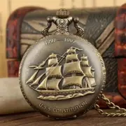 1PC Vintage Bronze Sailboat Quartz Pocket Watch Necklace Pendant For men