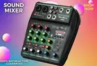 4-Channel DJ Mixer Sound Board (Black) Bluetooth, XLR/1/4" USB/MP3, 48V Phantom