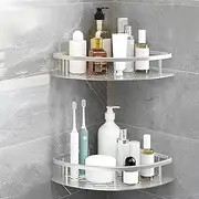 Corner Shower Caddy Tension Pole, Aluminum Dual Tier Shower Caddy Shelf Bathroom Corner Rack Storage Towel Holder