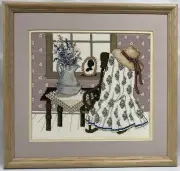 Vintage Finished Cross Stitch "Victorian Scene" Picture Matted & Framed 17"x17"