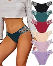 [FINETOO] Seamless Underwear for Women Cheeky Bikini Panties High Cut V-waist Lace Underwear Women Cute Bikinis 6 Pack