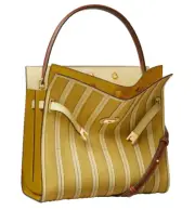 AUTH NWT $1198 Tory Burch Lee Radziwill Canvas Panel Suede Double Bag-Cornbread