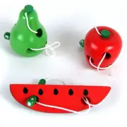 Apple/Watermelon/Pear Wooden Toy Lacing Game Montessori Puzzle Threading