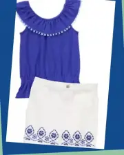 NWT Girls 4 Gymboree “SPARKLE SAFARI” 2pc Cotton Denim WHITE SKIRT BLUE TOP Set