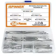 ISPINNER 150pcs 304 Stainless Steel Cotter Pin Clip Key Fastener Fitting Asso...