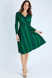 Printed Faux Wrap Dress--HAND-88-3