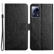 For Xiaomi 13 Lite/Civi 2 5G Case Leather Flip Wallet Cover Mandala Flower Design - Black