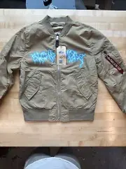 Travis Scott X Alpha Industries Sicko Mode Bomber Jacket Beige Size Large