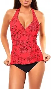 [Octopus] Halterneck Women's Tankini Set with Briefs 2-Piece Swimsuit Size 12-24 f5536