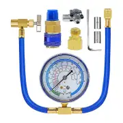 ACR134A Refrigerator Freon Recharge Kit AC Charge Hose with Gauge, Piercing Can Tap and Self-Sealing Blue
