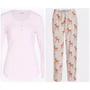 Peter Alexander Women’s Deer Flannelette PJ Pants/Pink Henley LS Top - Size XXL
