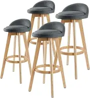 [La Bella] Leila Bar Stools Set of 4 – Grey Fabric Swivel Seat, 72cm Height – Plywood Legs with Circular Footrest – Scandinavian Mid-Century Style – Kitchen Island or Bar Seating – Easy Assembly