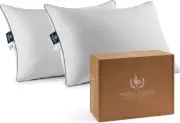 Goose Feather and Down Bed Pillows Standard Size Set of 2, Hotel Pillow for S...