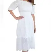 Betsey Johnson Eyelet Off The Shoulder Smocked Waist Midi Dress Size XL