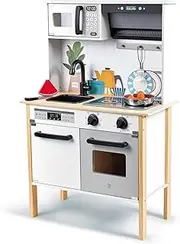 Hape Modern Smart Kitchen Playset, 12-Piece Interactive Toy with Lights & Sounds | Realistic Pretend Cooking Set for Kids 3Y+ | Includes Accessories, Sensor Hood & Play Food