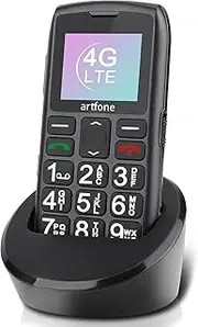 artfone Senior Mobile Phone without Contract with Charging Station, Mobile Phone for Seniors with 1.77 Inch Colour Display, 4G Mobile Phone with Large Buttons, SOS Emergency Call Button, Dual SIM,