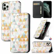 For Apple iPhone 11 Pro Leather Wallet Flip Case With RFID Blocking Credit Card Holder Slots Cover - Nordic Rhombus