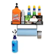 Heavy-Duty Garage Storage Shelf w Hooks & Towel Holder - Alloy Steel, Wall Mount