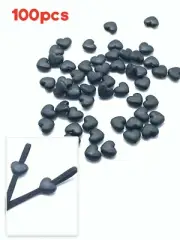100pcs Elastic Black Heart Round Rope Cord Locks Ends Stopper Silicone