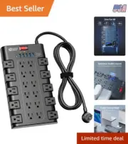 Power Strip Surge Protector 28 Outlets USB 6 Ports 15A 2100J Flat Plug