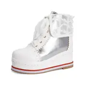Nevenka Women Cute Lolita Boots Cosplay Brogue Wedge Boots-Silver