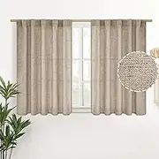 YoungsTex Short Linen Curtains for Kitchen 36 Inch Length, Dark Oatmeal Light Filtering Burlap Textured Small Window Drapes Rod Pocket Back Tab for Cafe Loft Bathroom Rustic, 2 Panels, 42 X 36 Inch