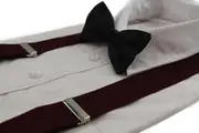 Mens Plum 100Cm Wide Suspenders & Black Bow Tie Set