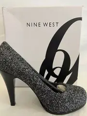 Nine West Pixie Girl Heels Black/Grey Wool Type Fabric, Size 9 new