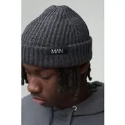 Mens Charcoal Man Tab Beanie