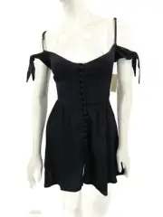 New Flynn Skye Bodhi Black Mini Dress Womens S Button Front Cold Shoulder
