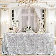 B-COOL 60"X102" Rectangle Silver Sequin Tablecloth Sequin Table Linens Glitter Tablecloth Wedding Sequin Tablecloth for Christmas
