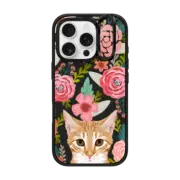 iPhone 16 Pro Impact Ring Stand Case MagSafe Compatible Orange Tabby Cat Florals - sweetest orange cat in hand painted watercolor florals design on clear phone case for cat ladies and cat owners