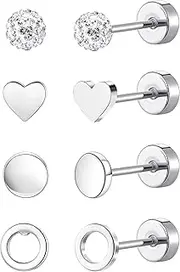 [MJust] Titanium Earrings for Women G23 Surgical Steel Stud earrings for Sensitive Ears Heart Opal Pearl Cubic Zirconia Hypoallergenic 20G Stainless Steel Flat Back Earrings