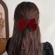 Inateannal Large Bow Hair Barrette Bow Velvet Hair Clip Red Big Satin Bowknot Barrette Velvet Ribbon Bow Hair Clip Headpieces Winter Bow French Barrette Accessories