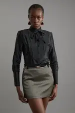 Geo Jacquard Velvet Mix Tailored Mini Skirt