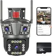 3 Lens WiFi Camera,Outdoor Security Camera 3 Lens,Triple Lens Security Camera,6MP Auto Tracking,AI Motion Detection,Color Night Vision,2-Way Audio (Black,WiFi Model)