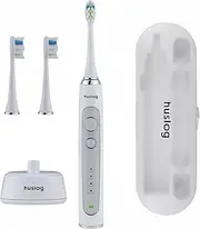 Huslog Electric Toothbrush 4 Cleaning Modes Charging Station Case 2 Brush Heads White