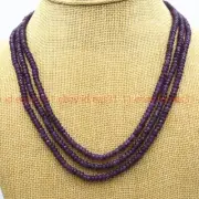 3 Rows Faceted 2x4mm Natural Purple Jade Rondelle Gemstone Beads Necklace 17-19'